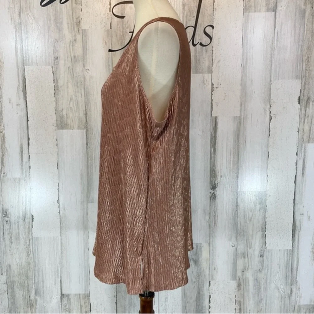 Susan Graver Shimmer Champagne‎ Pink Sleeveless Pleated Blouse Top Shirt Sz 1X